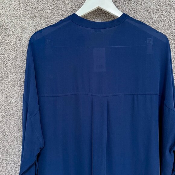 Vince Half Placket pocket long sleeved silk top / tunic Sapphire Blue Large - Picture 4 of 7